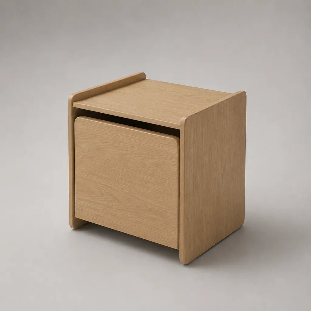 Comodino rettangolare in legno con vano contenitore, rovere naturale e nero, 40 × 35 × 50 cm