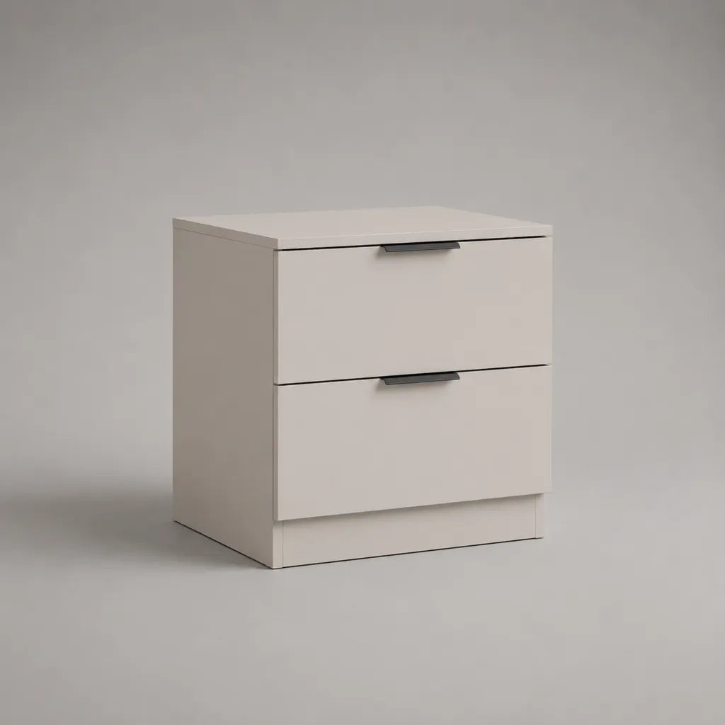 Comodino rettangolare bianco in pannello truciolare con 2 cassetti, 50 x 40 x 55 cm