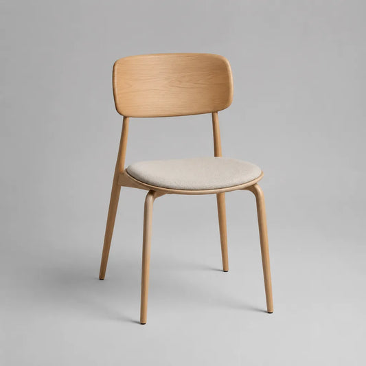 Sedia da pranzo in legno con seduta rivestita beige, 48 × 53 × 80 cm