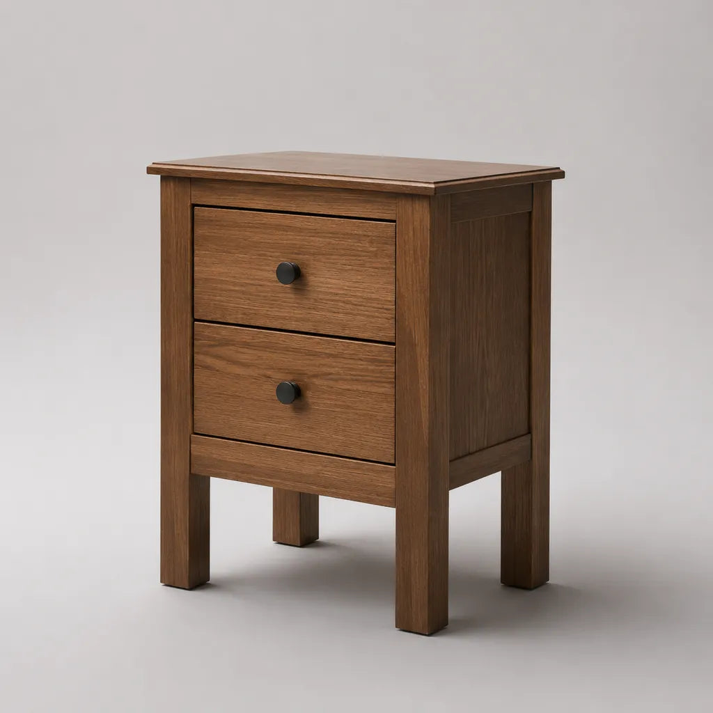 Comodino rettangolare in MDF e legno con 2 cassetti, marrone noce e nero, 45 x 35 x 60 cm