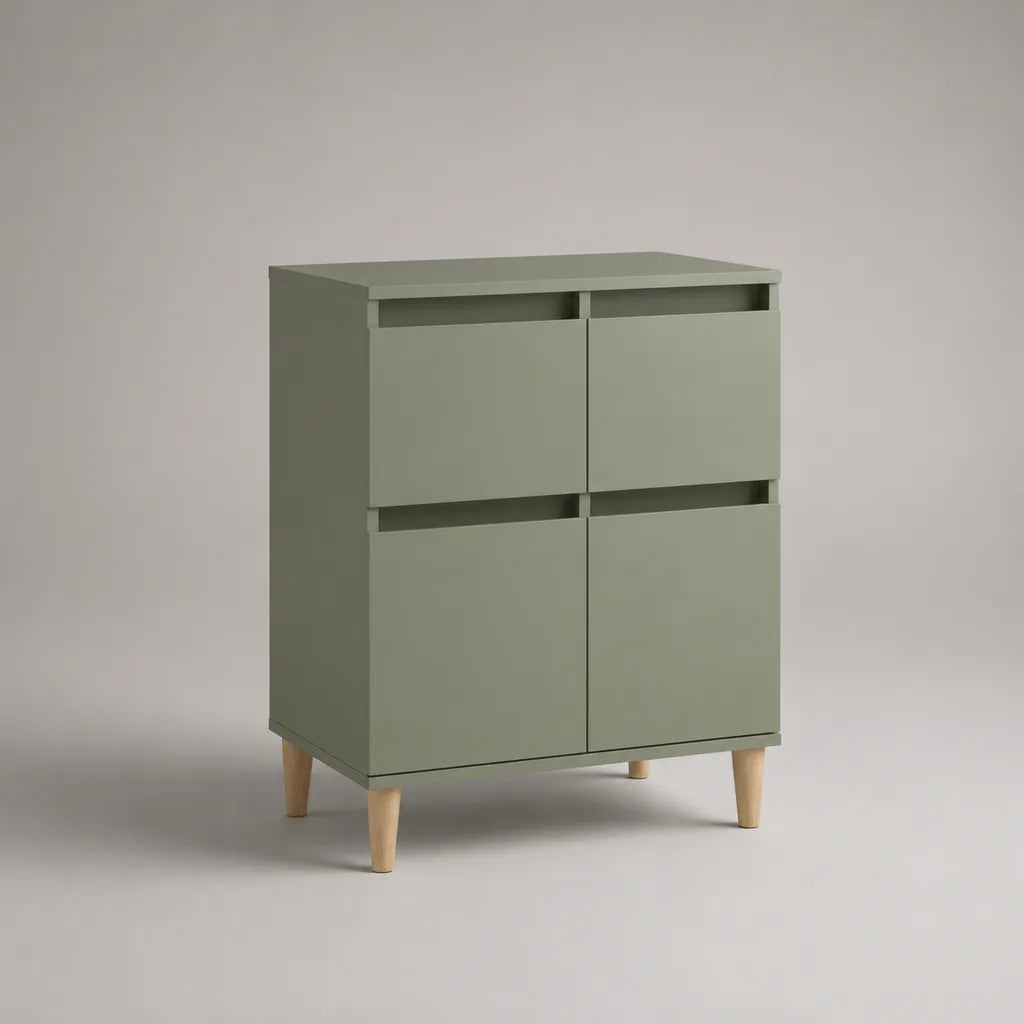 Credenza alta rettangolare a 4 ante in legno, verde salvia, 80 × 40 × 110 cm