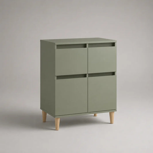 Credenza alta rettangolare a 4 ante in legno, verde salvia, 80 × 40 × 110 cm
